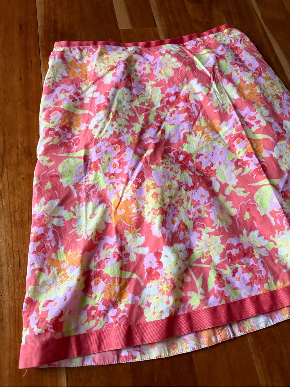 L.L. Bean 100% cotton pink floral skirt size 20 regular straight fit like new